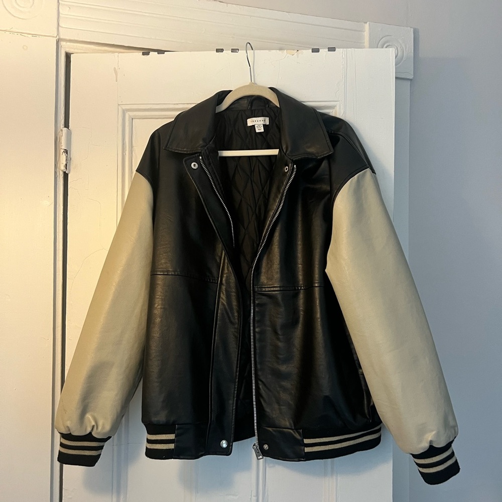 Topshop Black and Cream Varsity Bomber Jacket